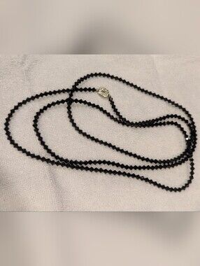 Vintage Mid-Century Faceted Jet-Style Glass Opera Length W/ Box Clasp